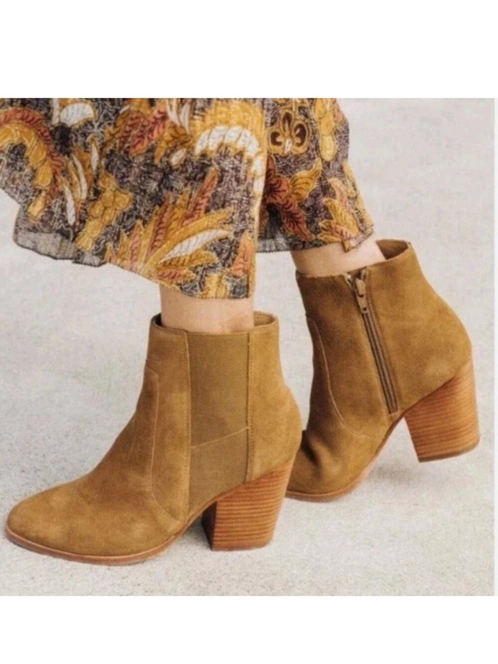 NEW! Soludos Emma Chestnut Suede Leather Heeled Ankle Boots! Size 10